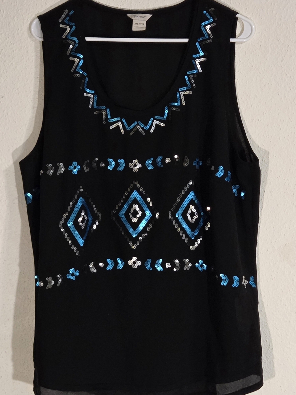 Ariat Black Sleeveless Sequin Tank with Blue & Silver Accents (Sz. XXL)